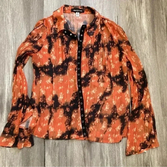 Urban Outfitters Semi Sheer Long Sleeve Top Flared Sleeves Casual Retro Frunky M - Picture 3 of 10